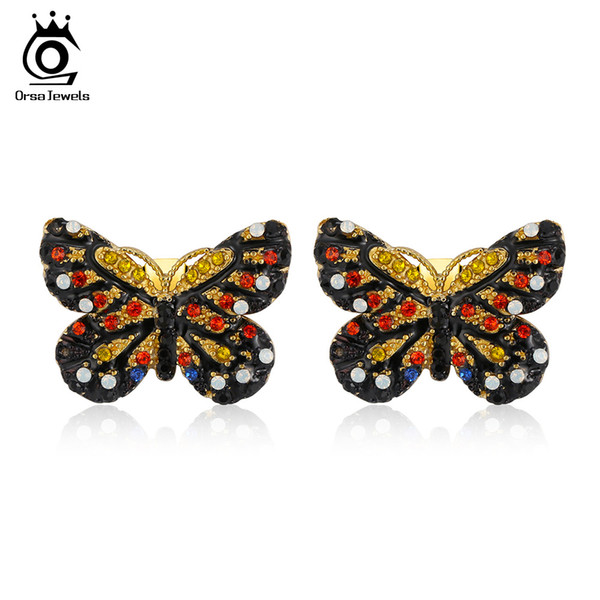 ORSA JEWELS Women Earrings Unique Enamel Butterfly Shape 3 Style Zirconia Stud Earring Trendy Female Female Party Jewelry OE175