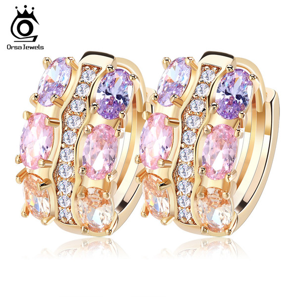 Orsa Jewelry Gold - color Unique Stud Earrings with Multicolor AAA Zircon Stone Nickel Cadmium free Jewelry OME28