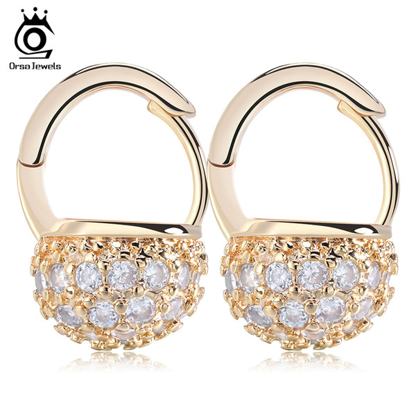 ORSA JEWELS High Quality Round Flower Design AAA CZ Crystal Stud Earring for Wedding Romantic Jewelry for Women OME30