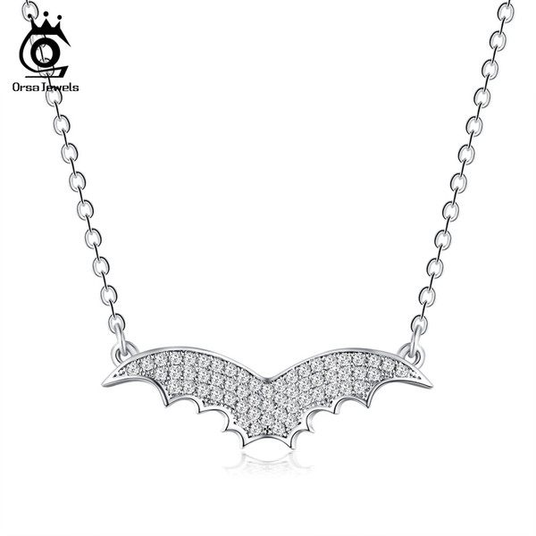 ORSA JEWELS Women Pendants & Necklaces Original Flying Bat Dazzling Black Clear CZ Girl Fashion Party Gift Jewelry ON156