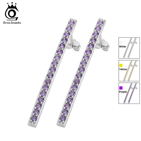 ORSA JEWELS Classic Silver Color Stud Earring Paved AAA Austrian Cubic Zirconia for Party Fashion Women Men Jewelry OEE129