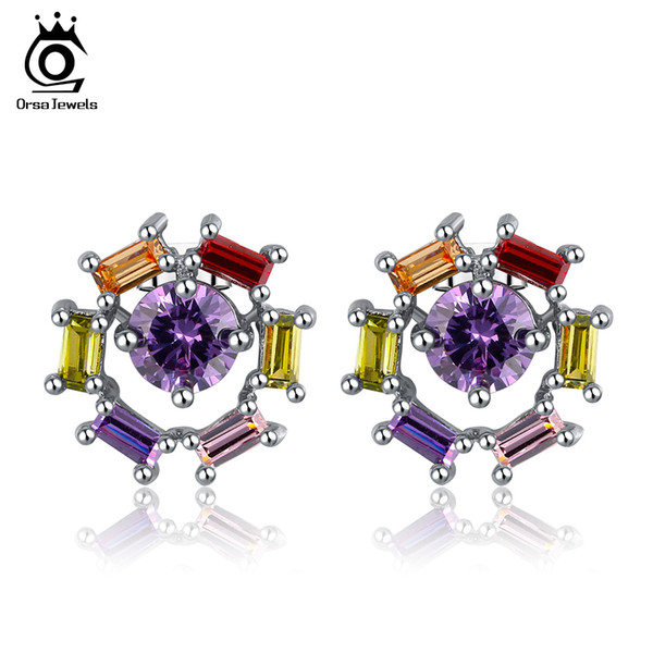 ORSA JEWELS Trendy Women Engagement Wedding Bands Jewels Luxury Charming Clear Cubic Zirconia Female Colorful Party Stud Earrings OE181