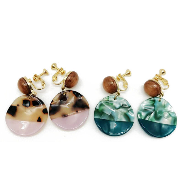 Free Shiping Hammered Resin Mixed Color Special Design Round Sweet Geometry Clip Cute Earring For Women