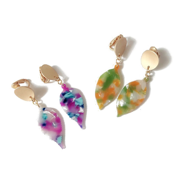 Free Shipping New Sweet Leaf Resin Mixed Color Clip Earring, Elegant Popular Trendy Wholesale Clip Earring Jewelry