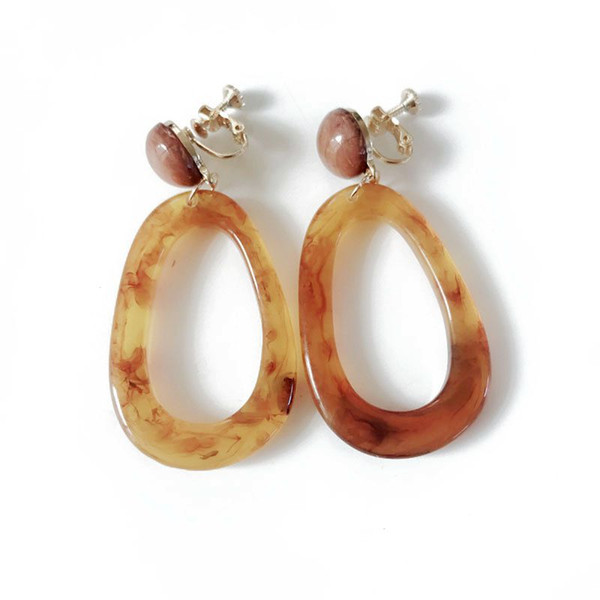 Free Shipping New Brown Resin Teardrop Fashion Elegant Clip Earring, Hot Selling Popular Pretty Lightweight Clip Earring