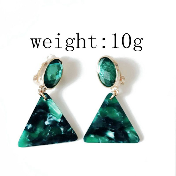 Free Shipping New Green Popular Resin Triangle Fashion Alloy Geometry Sweet Styles Elegant Cute Clip Earring