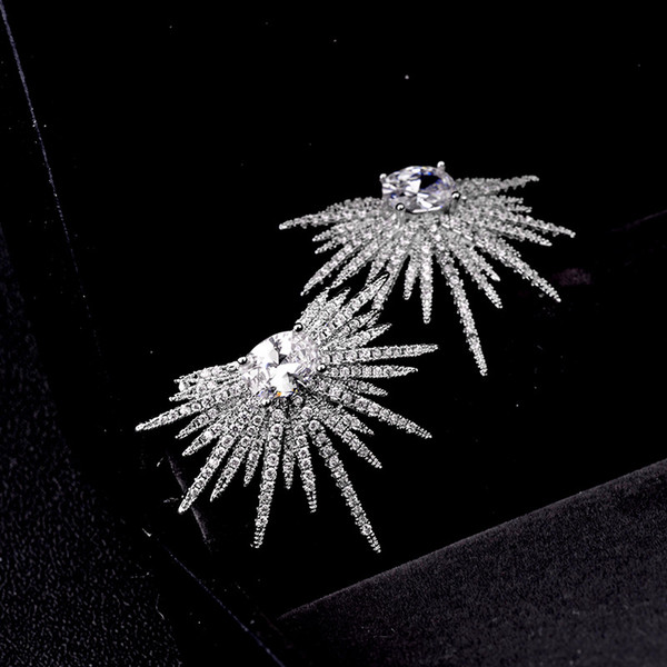 Fashionable temperament sunflower earrings high-end zircon feather earrings