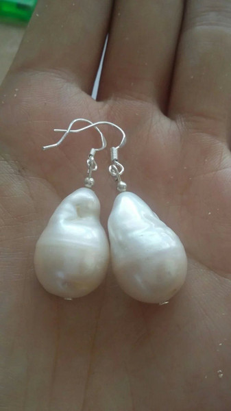 24*16mm CLASSIC Big natural South sea white Weird Baroque Pearl earring