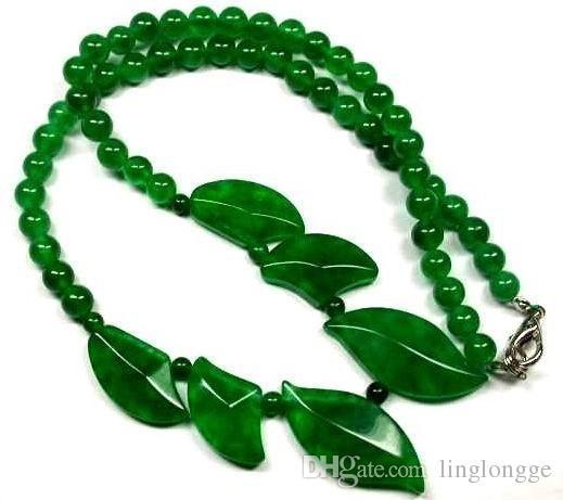 P&P Beautiful Jewelry Chinese Green Jade Leaf Necklace