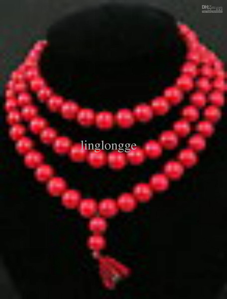 Asia Tibet 108 Coral Pearl Jewelry necklace