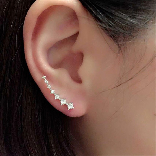 Luxury 0.2*2.4cm Diamond Clip Cuff Earrings 3 Styles Dipper Hook Stud Earrings Jewelry for Women