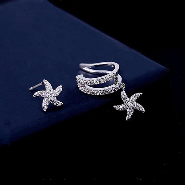 Newest Style Starfish Ear Cuff Asymmetrical Earring Studs Europe Swarovski Non Pierced Silver Earring Set Cuffs Climber