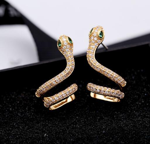 Personality Snake Ear Clip Gold Snake Stud Ear Silver Needle Micro Zircon Earrings Simple Fashion Accessories