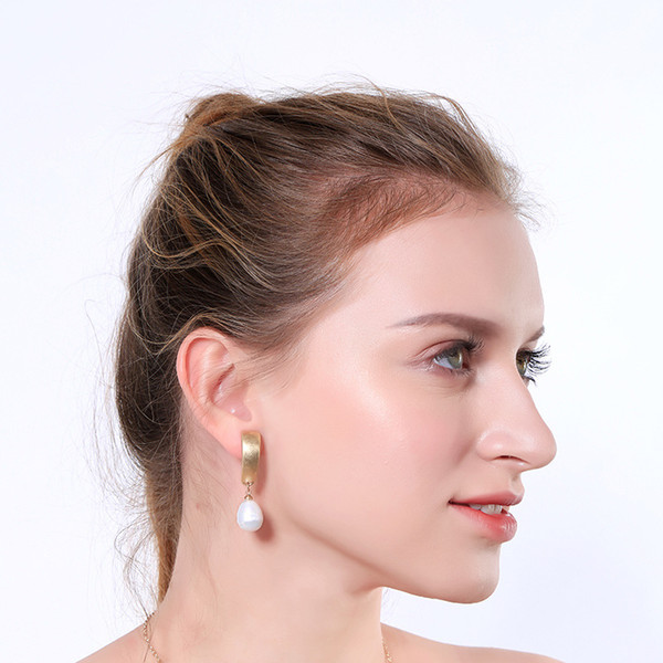 Fashion special jewelry real natural pearls pendant ear cuff for elegant lady, no ear hole gold color earrings