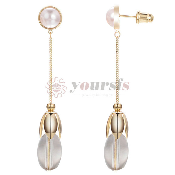 Yoursfs Korean retro imitation pearl alloy earrings long section of insect earrings