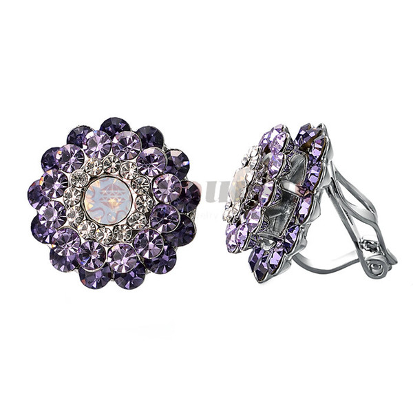 Yoursfs Clip on Earrings For Women Purple Crystal & Small Cubic zirconia Floral Clip Earrings