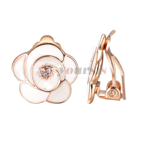 Yoursfs clip earrings for women black rose flower gold plated earring enamel E1042R1