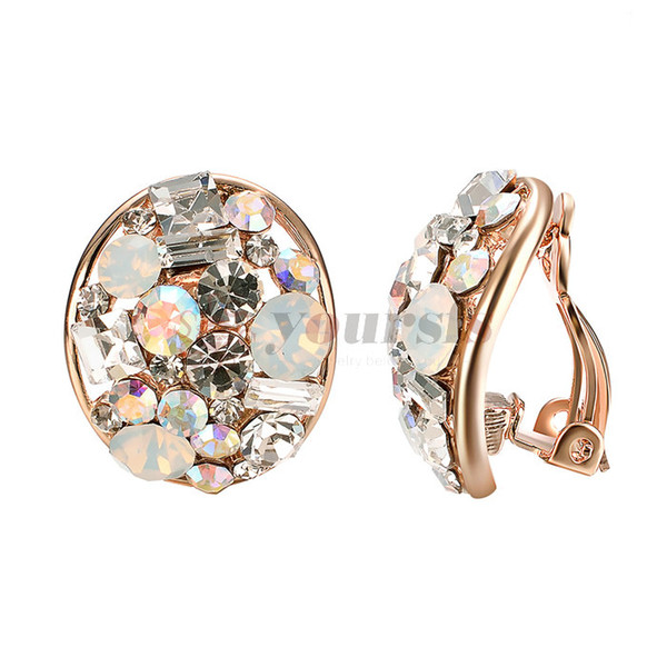 Yoursfs Clip On Earrings with Round Austrian Crystals 18k Rose Gold Plated E1038