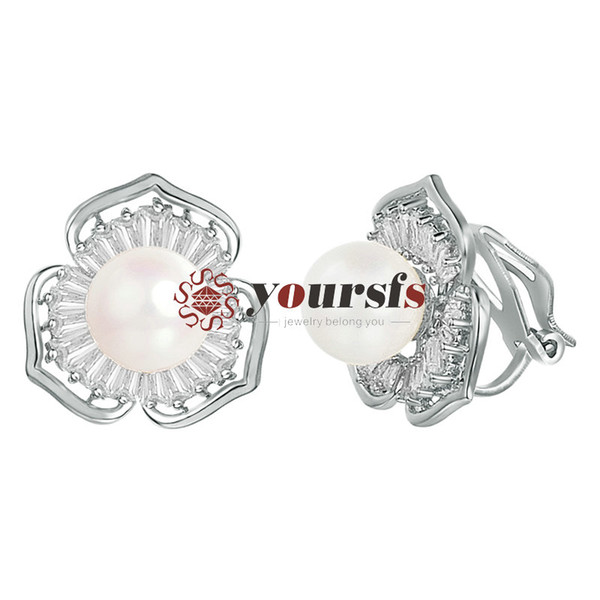 Yoursfs Rhinestone Clip On Earrings for Non Pierced Ears Flower Shaped Pearl Earrings