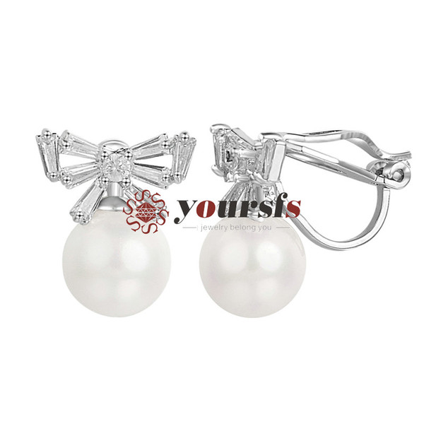 Yoursfs Kids Clip on Pearl Earrings Simple Cubic Zirconia Non Pierced Earrings