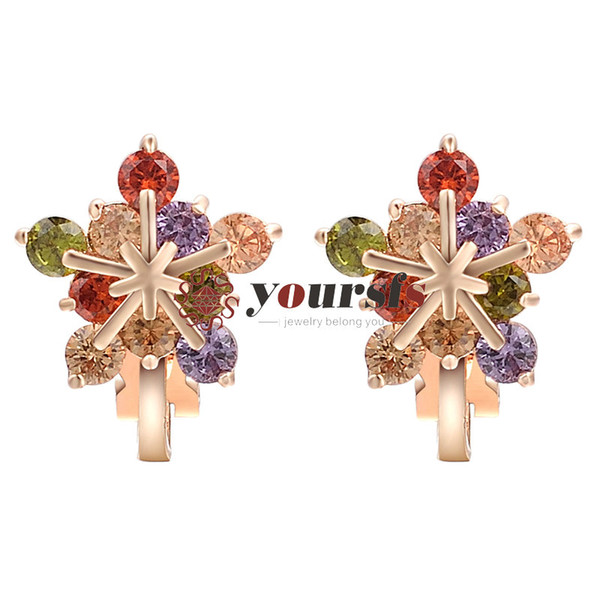 Yoursfs Snowflake Earrings For Teen Girls Sparkling Cubic Zirconia Crystals Clip On Earrings in 18K Rose Gold Plated