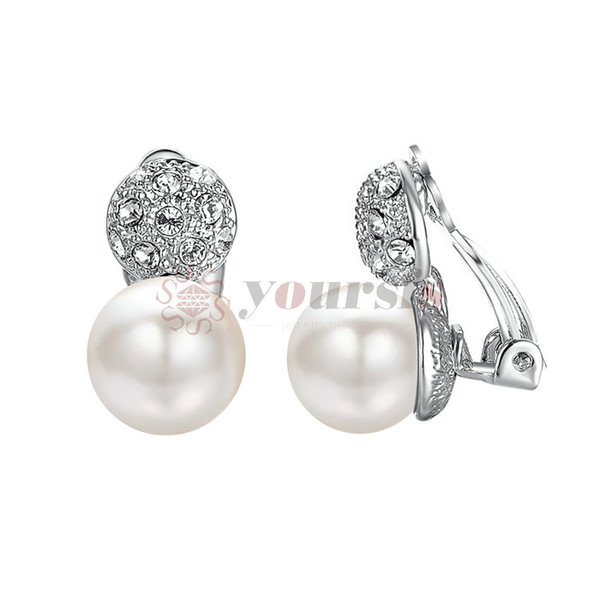 Yoursfs Clip on Pearl Earrings for Women Sparkly CZ Floral Wedding Clip-on Earrings