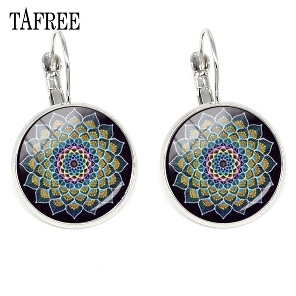 TAFREE Mandala Flower Sacred Clip Earrings Elegant Fashion Tree Of Life Metal Lotus Buddhist Zen Women Jewelry Accessories HN557