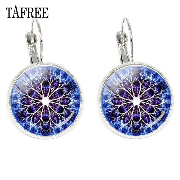 TAFREE Mandala Flower Clip Earrings Elegant Trendy Sacred Geometry Yoga Earring Indian Jewelry For Women Lady Wedding Gift HN148