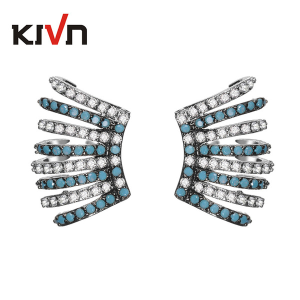 KIVN Fashion Jewelry Ear Cuff Blue Earrings Pave AAACZ cubic Zirconia Wedding Bridal Earrings for Women Girls Birthday Christmas Gifts