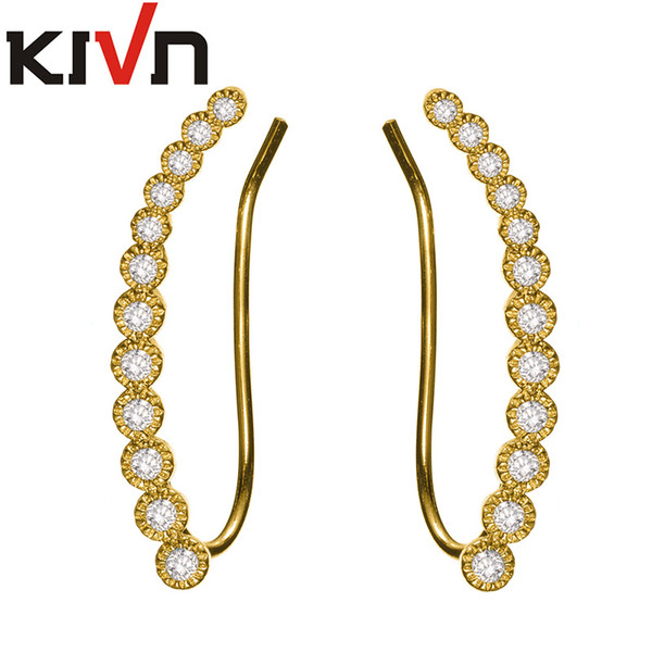 KIVN Fashion Golden Jewelry CZ Cubic Zirconia Long Ear Cuff Ear Crawler Climber Earrings for Women Mothers Day Birthday Christmas Gifts