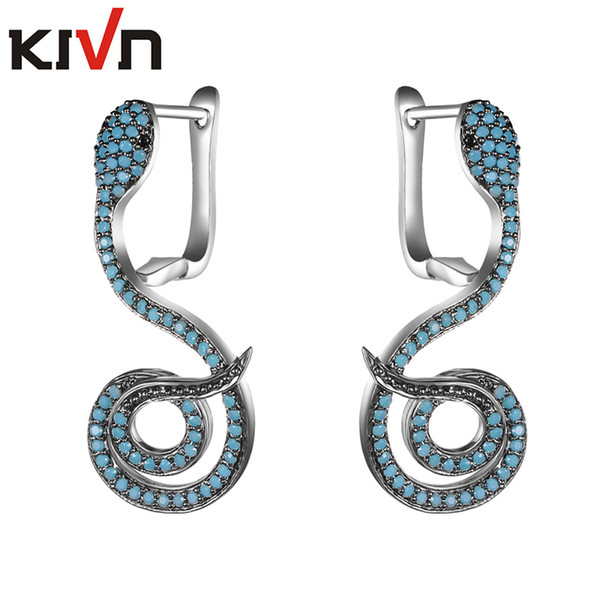 KIVN Fashion Jewelry Luxury Snake Ear Cuff Pave Royal Blue CZ Cubic Zirconia Wedding Bridal Earrings for Women mother gifts