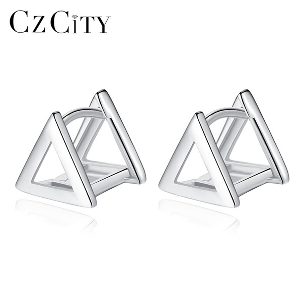 PAG&MAG 925 Sterling Silver Triangle Shape Hollow Stud Earring with Double Side Geometric Silver Earring For Women Fine Jewelry