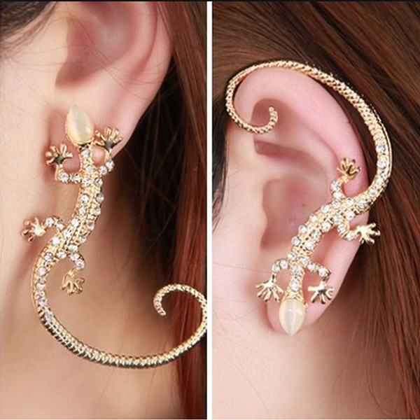 Earcuff Fashion Ear Cuff Rhinestone earrings ear Cuff Luxury elegant golden Silver Plated exaggerated gecko lizard stud earrings Jewelry