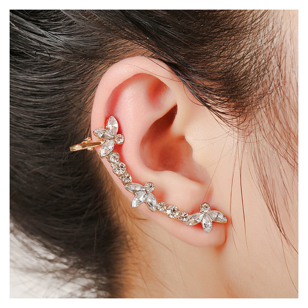 XS New Brincos Bling Luxury Crystal White Gold Ear Cuff Retro Earrings Right Single Cuff Earrings Women Girls Bijouterie