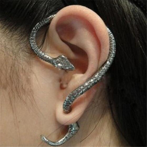 Ear Cuff Snake Earring Men Women DHL Punk Party Ancient Silver Alloy Retro Exaggerated Hang Jewelry for Lady Mens Christmas Gift