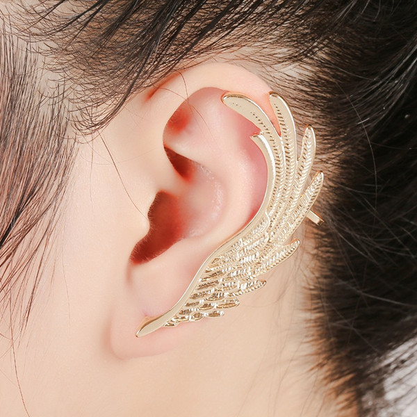 Angel Wings feather silver gold ear clips earrings for women ear Punk Jewelry Gift Girl ear cuff earrings KX