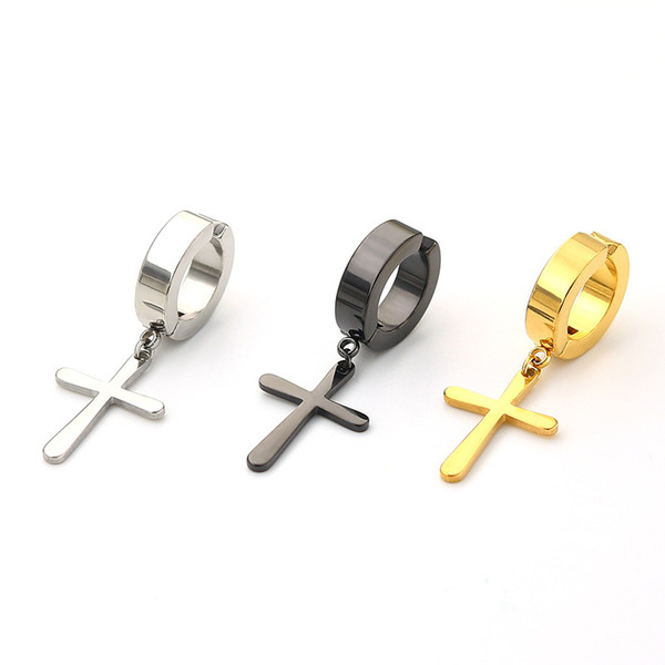 Korean Titanium Steel Stainless Steel Ear Hole-Free Cross Planar Ear Clamp Nail Artificial Earrings Individual Ear Buttons Black 1 99bl C1