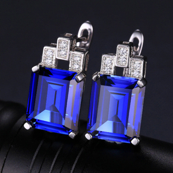 JewelryPalace 11ct Luxury Ocean Blue Sapphire Clip Earrings 925 Sterling Silver Earrings Fine Jewelry Fashion Jewelry for Women