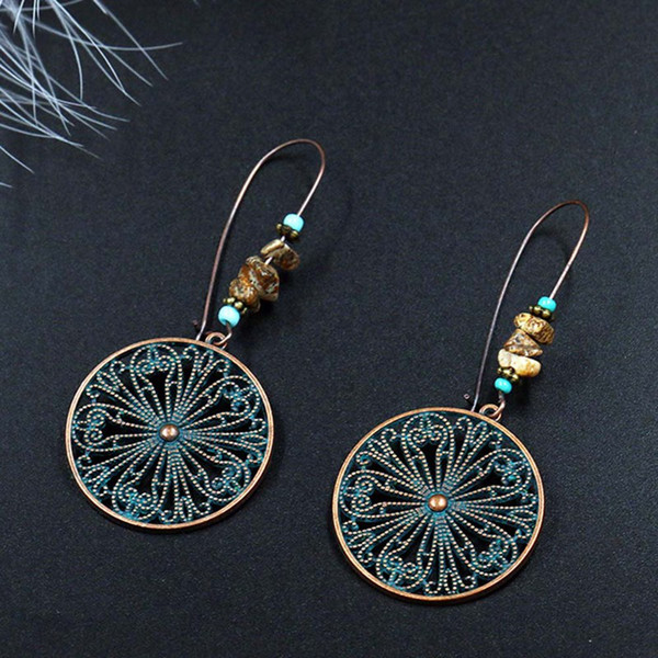 New Arrival Vintage Color Earring Round Hollow Flower Retro Women Earrings Hanging Earrings Jewelry Accessories Gift