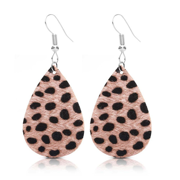 Leather Earrings for Women Surface hairy Bohemian Personalized handmade leather Teardrop Dangle Earrings leopard print Cutout Fashion