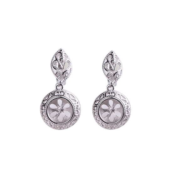 925 Sterling Silver Women Earrings 8mm 9mm 10mm Round Cabochon Semi Mount Clip Earrings Vintage DIY Stone Wholesale Setting