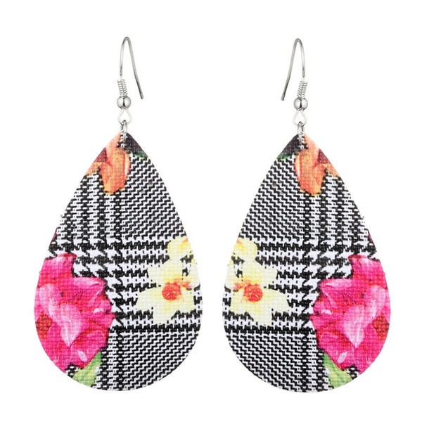 5.7x3.5 Floral Lattice Drop-shaped Leather Earrings Flower Earrings Personalized Silver Korean Water Drop Earrings Jewelry