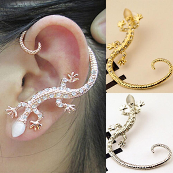 Earcuff Fashion Ear Cuff Rhinestone earrings Cuff Luxury elegant golden Silver Plated exaggerated gecko lizard Crystal stud Earrings Jewelry