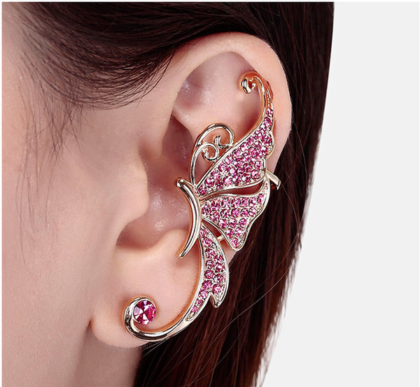 2017 Hot Full of Diamond Butterfly Earrings Fashion jewelry Cuff No pierced Ear Clip Hanging Earring Charms Gift for Women