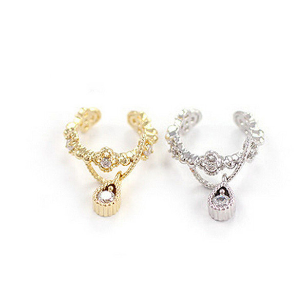 Punk Ear Cuff Wrap Earrings No Piercing Rhinestone Ear Clip Fashion Vintage Jewelry Water Drop Ears Clip Earrings For Women