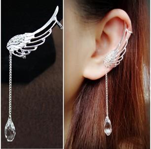 Boho Ear Cuffs Punk Silver Plated Angel Wings Ear Bone Clips Gothic Earrings Womens Jewelry