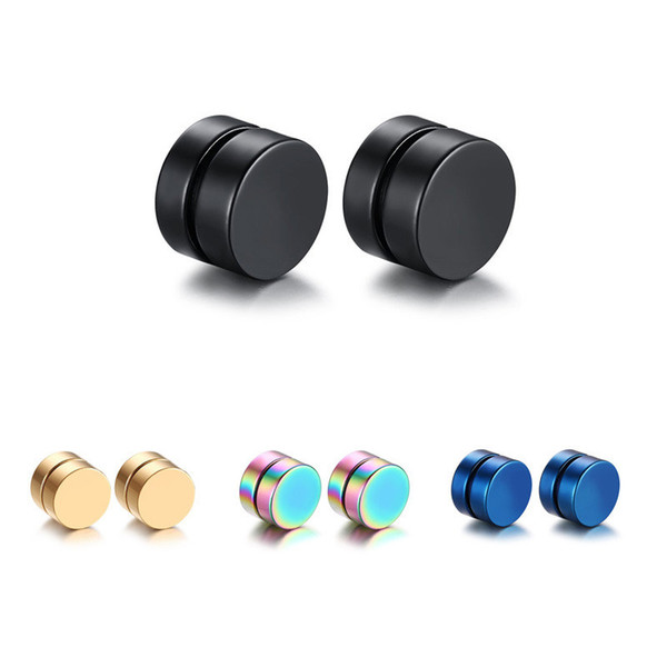 Hot Fashion 8mm Round Magnet Magnetic Ear Clip Non Piercing Black & Gold Stud Earrings for Boyfriend Lover Polishing Stainless Steel Jewelry