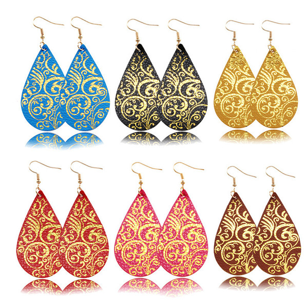 Drop Leather Earrings 2018 Fashion Teardrop Earrings for Women Jewelry Flower Stamping Gold Earrings 10 Color