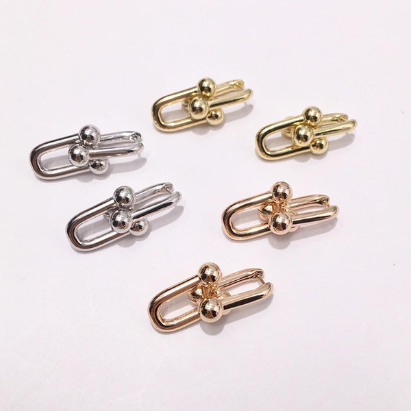 Hot sales fashion titanium steel jewelry burst T letter chain ring earrings 2 section U chain ear nail