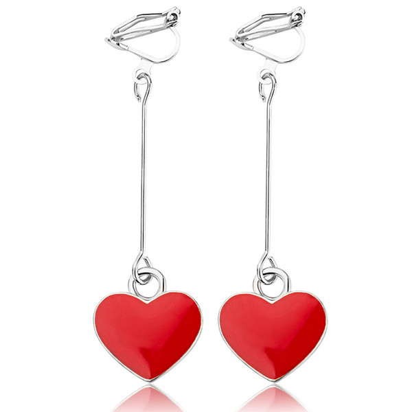 Simple Personality Love Heart Ear Cuff Earrings For Women Girls Cute Red Black Heart Pendant Long Tassel Drop Earring Female Brincos Gift